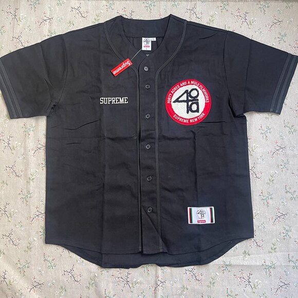 Supreme x 40 Acres Twill Baseball Jersey Black - Picture 1 of 9